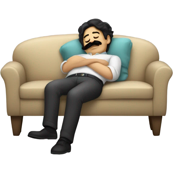 Man with black hair and moustache sleeping in sofa emoji