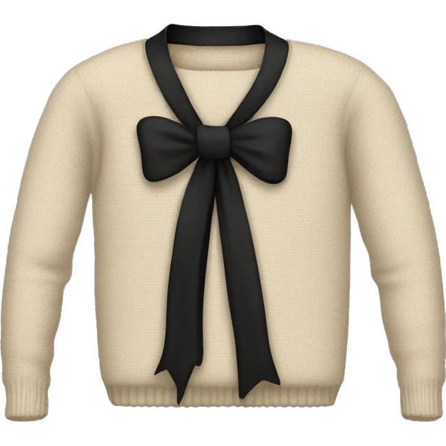 Beige sweater with a long skinny black bow on it emoji