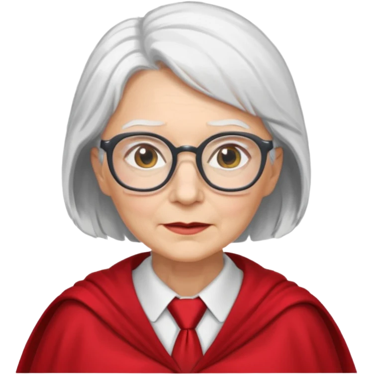 An older woman with glasses and white hair, in a red tie and cape emoji