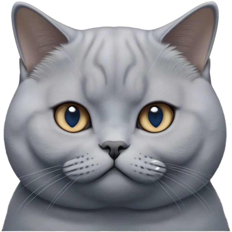 Cinematic Elegant Grey British Shorthair Cat Portrait Emoji, Head tilted slightly with a scrunched, iconic British Shorthair face, sleek soft grey fur with subtle blue undertones, Simplified yet sharp features, highly detailed, glowing with a warm, confident glow, high shine, poised and regal, stylized with an air of grace, focused and attentive, soft glowing outline, capturing the essence of calm elegance and quiet charm, so lifelike it feels as though it could turn its head and give a dignified meow at any moment! emoji