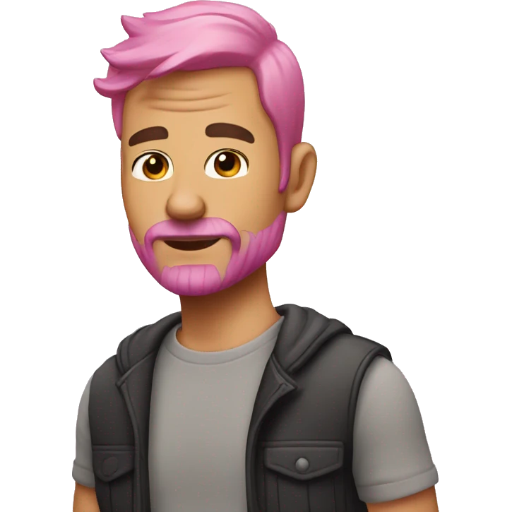 middle-aged man with pink hair, beard and 💯 tattoo on his cheek emoji