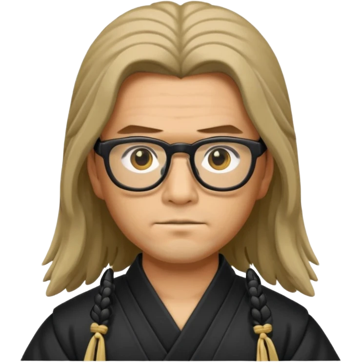 Long Haired Samurai with Glasses,Long-haired ronin adjusting black spectacles emoji