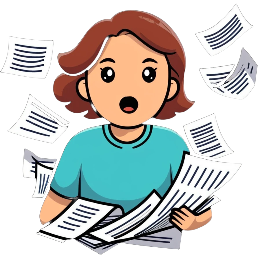 scared woman with flying papers around her emoji