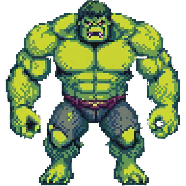 Abomination fighting Hulk, 8-bit style battle between monsters emoji