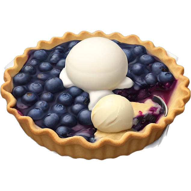 Blueberry cobbler pie with a scoop of ice cream on plate  emoji