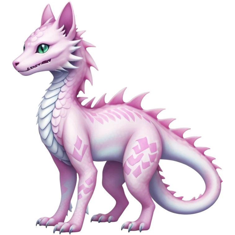 Kawaii white pastel iridescent beautiful pretty elegant divine edgy fantasy feline-vernid-sergal-Haku-dragon-fursona animal creature, full body with intricate markings  emoji