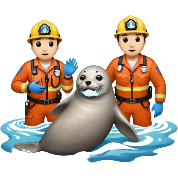 National Oceanic and Atmospheric Administration rescue workers rescue a seal multiple workers emoji