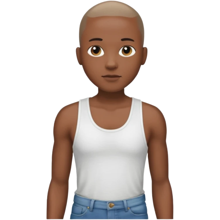 Un personnage noir avec un débardeur blanc et un jean 👖 avec des cheveux rasés  emoji