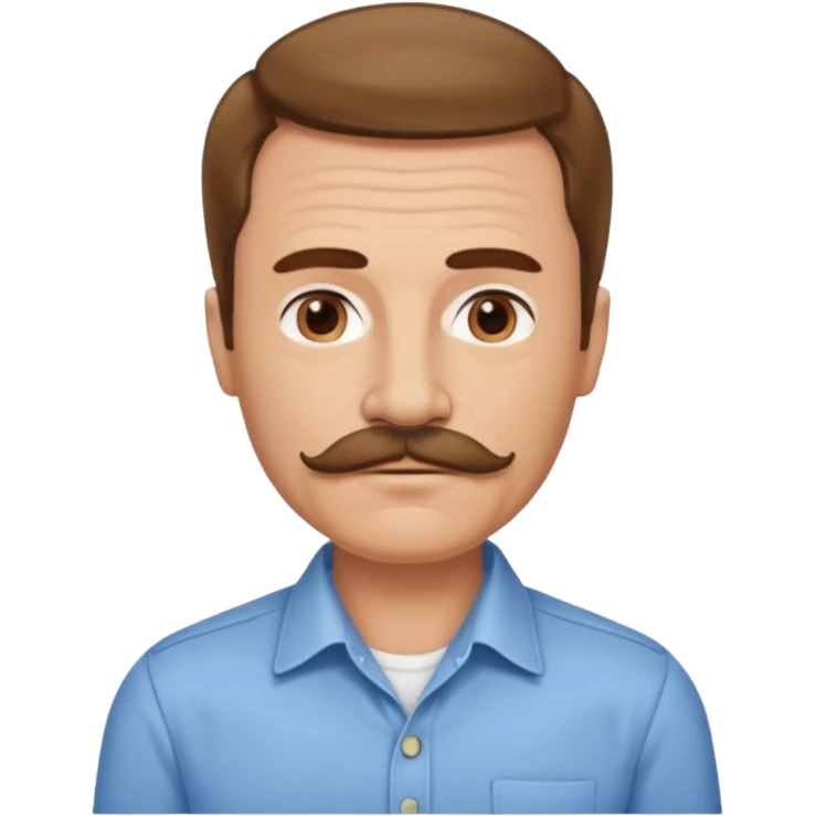 man with mustache, brown hair, 50 years old, shirt, high temple emoji