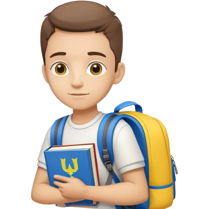 student with Ukrainian flag colors, backpack and books emoji