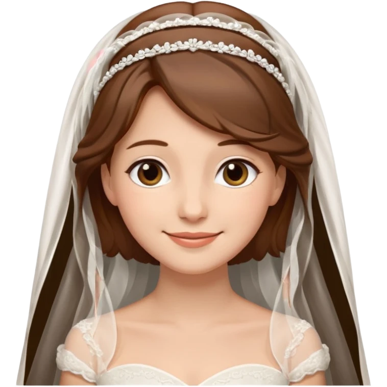 Blonde skin bride with a long veil with brown hair with a chin on her face with a medium body emoji
