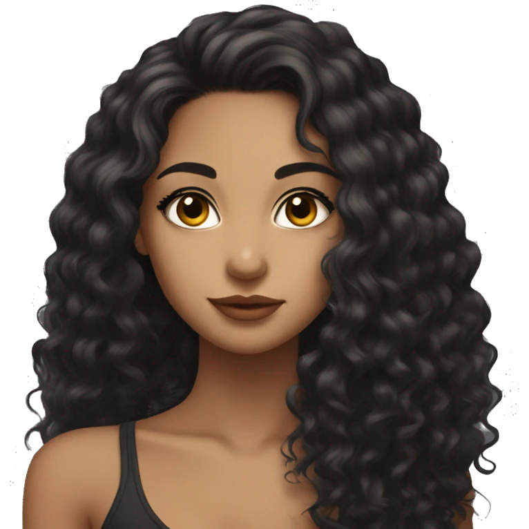 pretty girl, olive skin, black hair, dark eyes, seductive eyes, hair down curly emoji