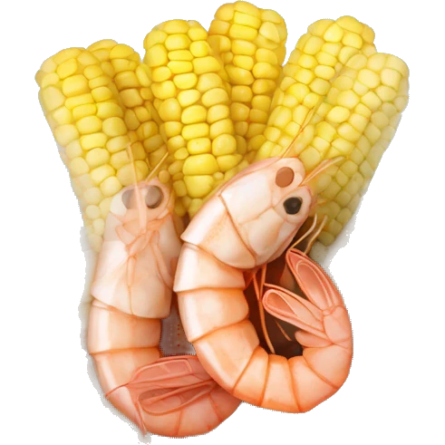 Cooked shrimp with small potatoes and corn cobs inside a see-through bag emoji