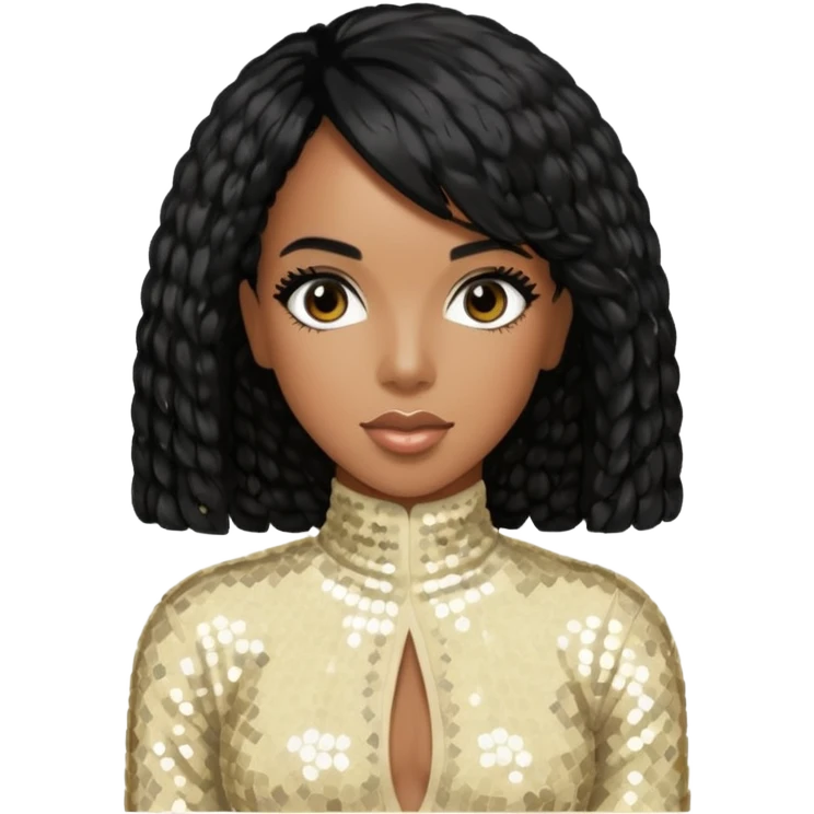 Kelly Rowland from Destiny's Child with black hair, cream sequin outfit emoji