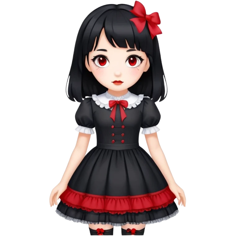 girl in black Lolita dress with black hair and red tips emoji