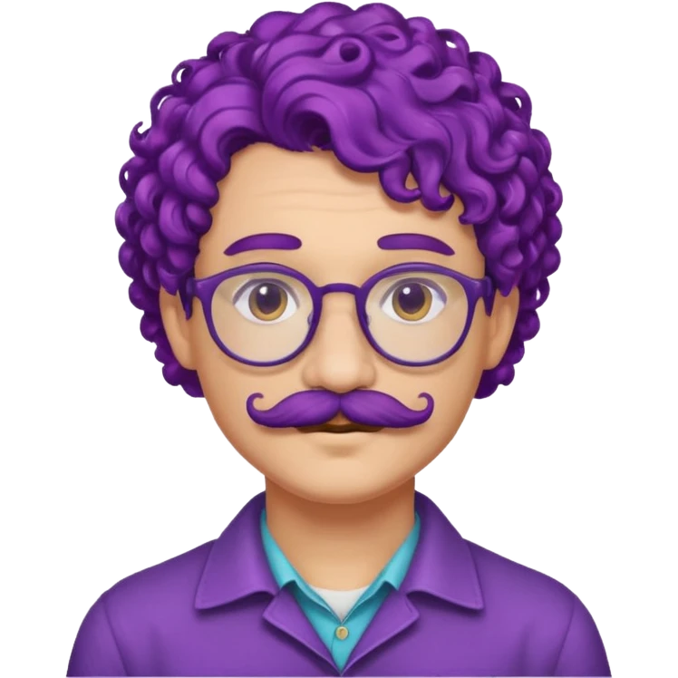 mustached curly purple haired earringed dpectacled emoji