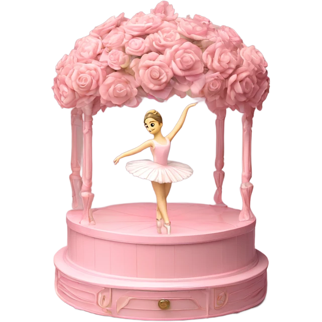 3d isometric soft pink ballerina music box flowers emoji