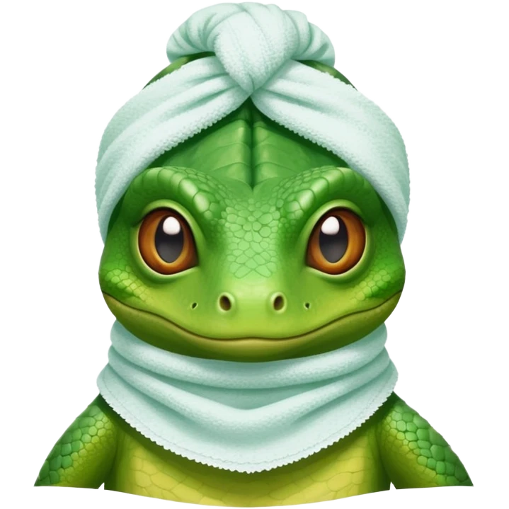 Lizard with face mask and towel on its head and cucumbers on its eyes emoji