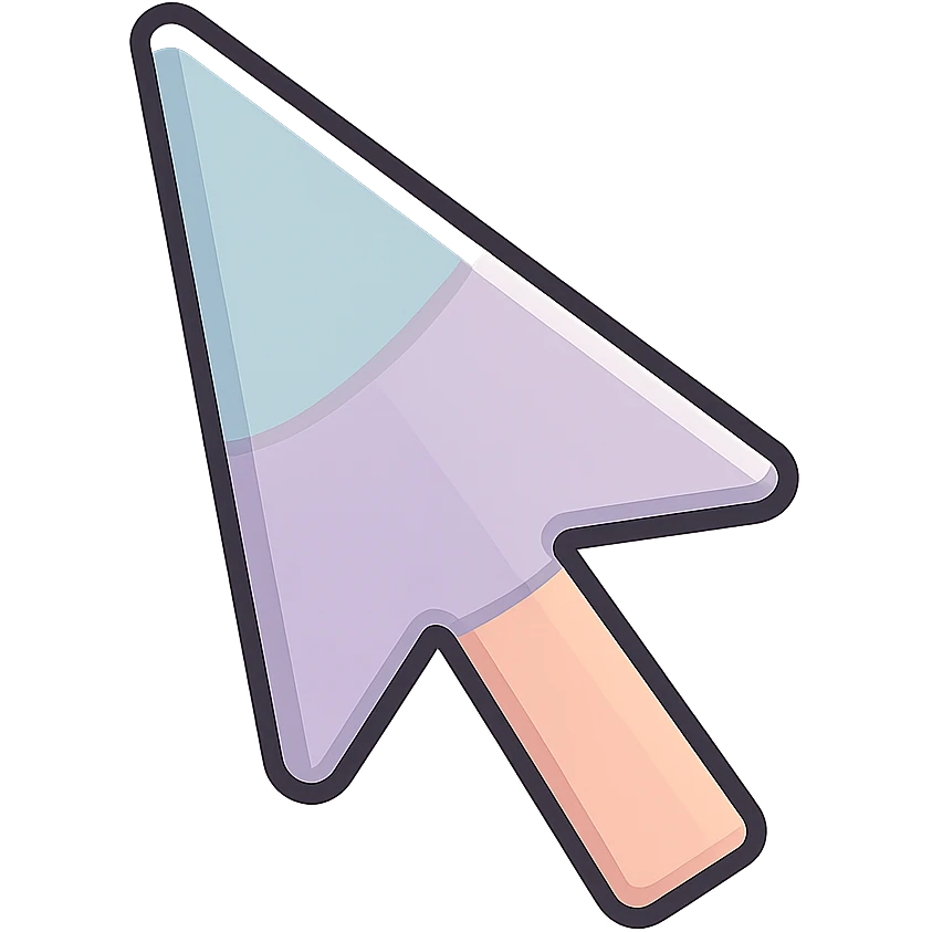 mouse cursor arrow with a sharp long tip, thin clean outlines, soft rounded shapes, pastel palette #98B5BC, #B5B3C1, #C9A3C9, #E4C0CA, #F7DCD1, #F7C0AA, detailed shadows and highlights, soft lighting, transparent background emoji