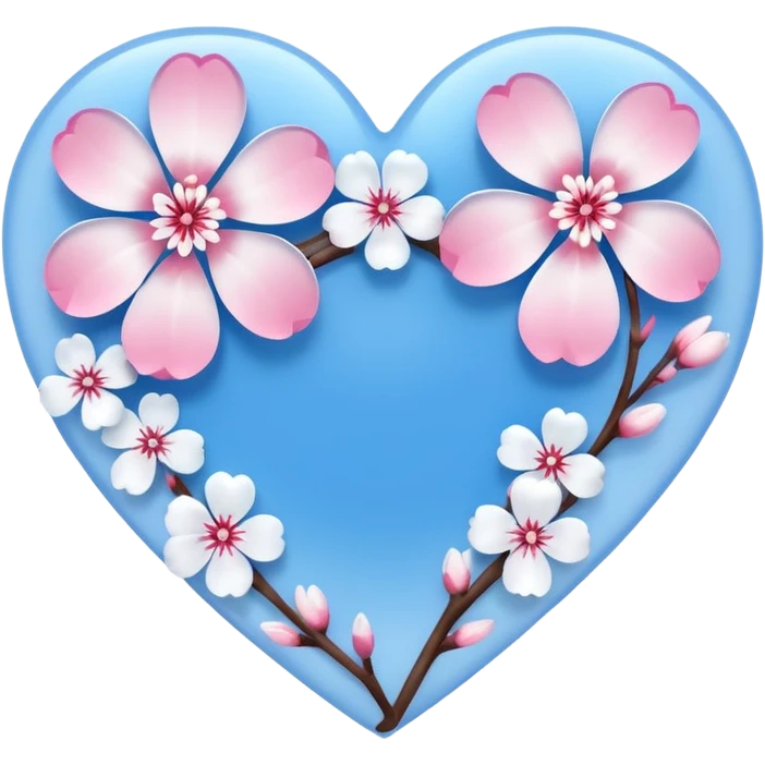  blue sakura heart, heart made of white sakura petals with pink accents, remove background emoji