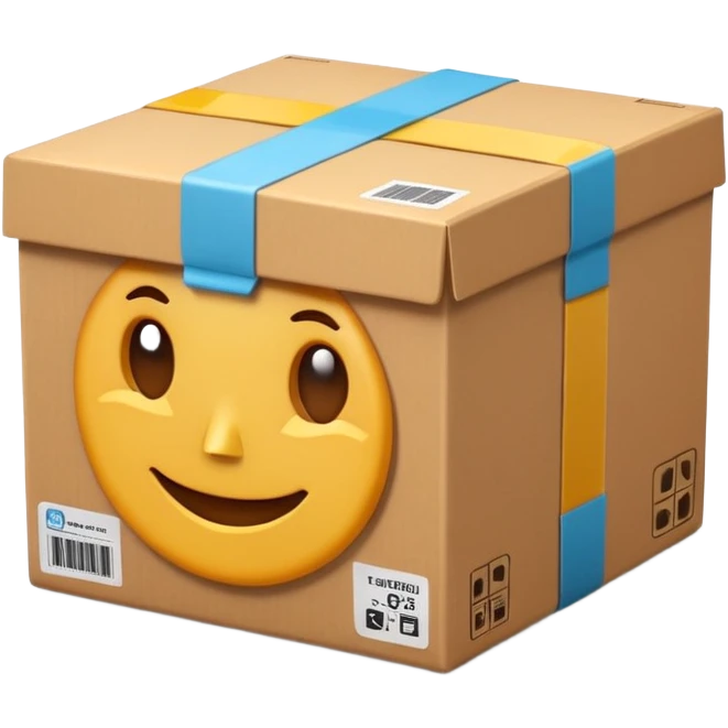 3D Apple-style emoji of a cardboard delivery box with a shipping label and tape. Rounded, glossy, smooth, soft shadows, white background.


 emoji