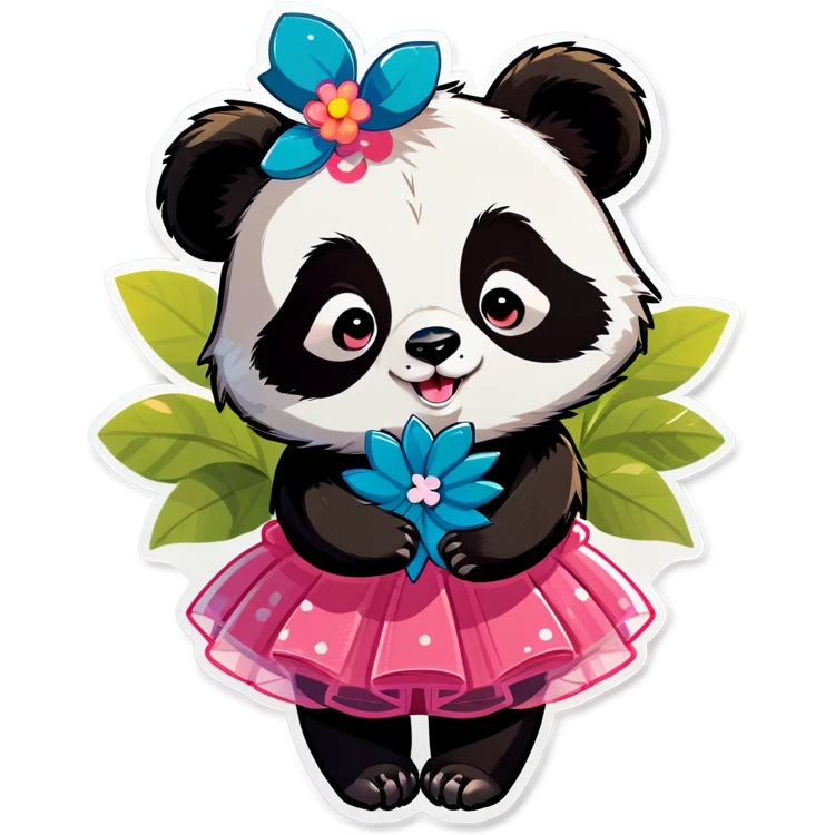  Cute female Panda wearing a tutu and glasses with a flower above 1 ear hugging a large male raccoon  emoji