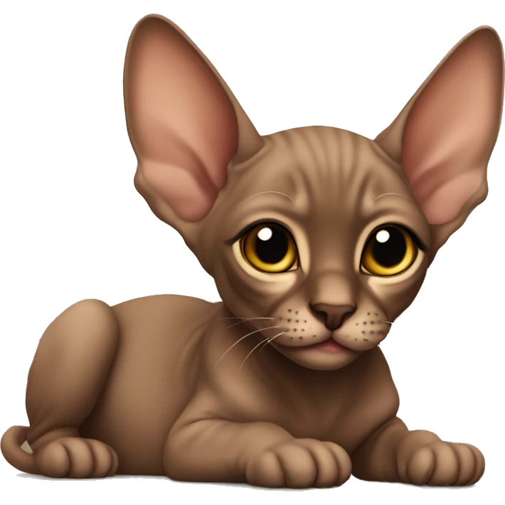 Brown sphinx kitten laying emoji