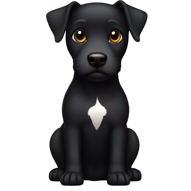 A black Patterdale Terrier dog with a white patch on its chest and brown eyes. emoji