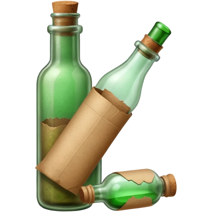 message bottle with paper inside green emoji