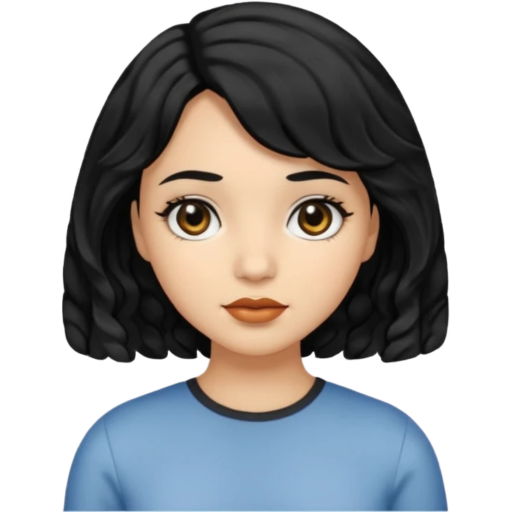 chica con pelo  negro y media melena ondulada y ojos negros emoji