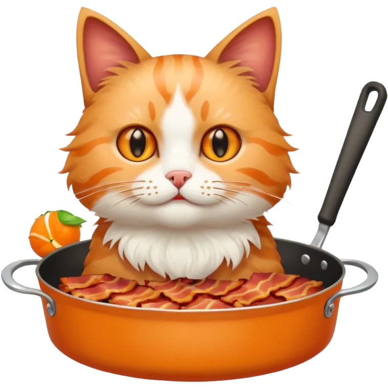 simple cat with a pan of bacon emoji