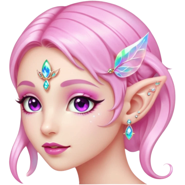 portrait of pink Elvish fae shiny sparkly iridescent translucent diaphanous ear climber ear cuff emoji