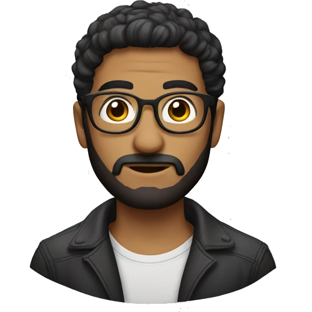 Persona, hombre, 33 años, lentes con marco negro, cabello corto, ojos marrones, barba de 3 dias emoji