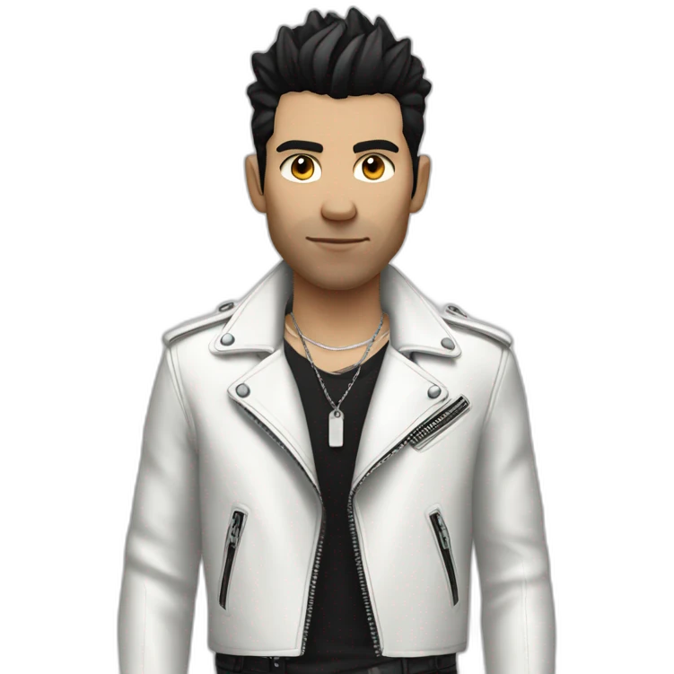 Punk male with white leather jacket with dark hair emoji