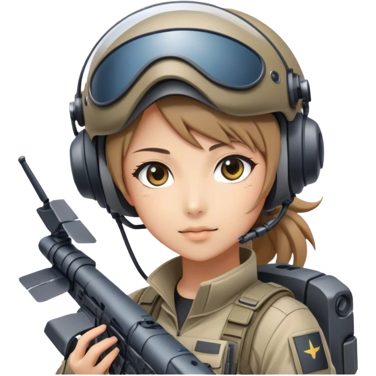 Anime drone operator girl, tactical gear, high-tech controls, UAV in the sky emoji