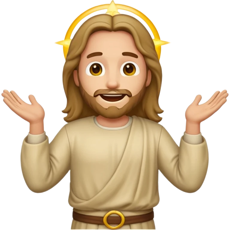 my workmate accidentally misspelled "Jesus christ" as "Jesbus christ", make an emoji of jesus with his HANDS ON HIS HIPS, making a face as if he's laughing at how silly someone is emoji