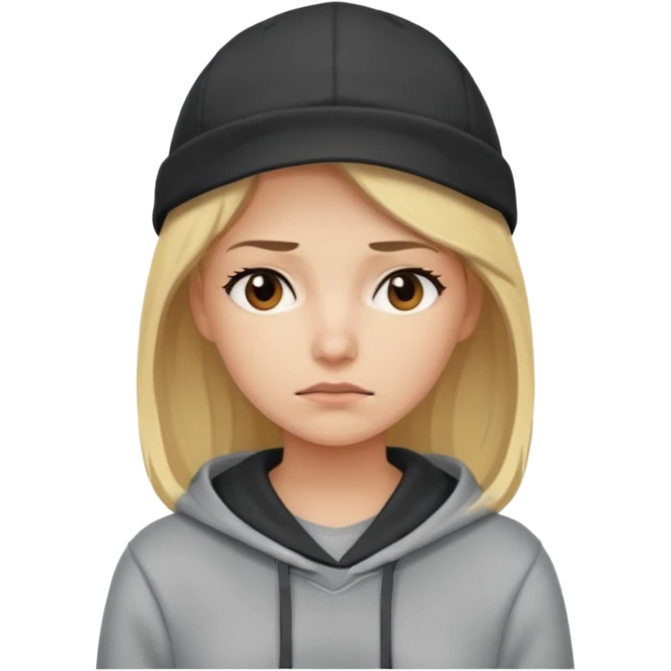 Blonde female tech developer going back to work after christmas holidays, looking tired and wearing a hoodie and cap emoji