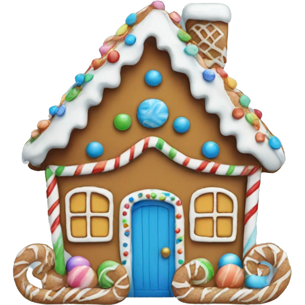 gingerbread house with blue candy decorations  emoji