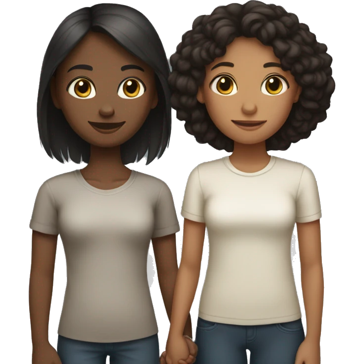 A short, dark-haired, light-skinned girl is holding hands with a tall, dark-haired, light-skinned girl emoji