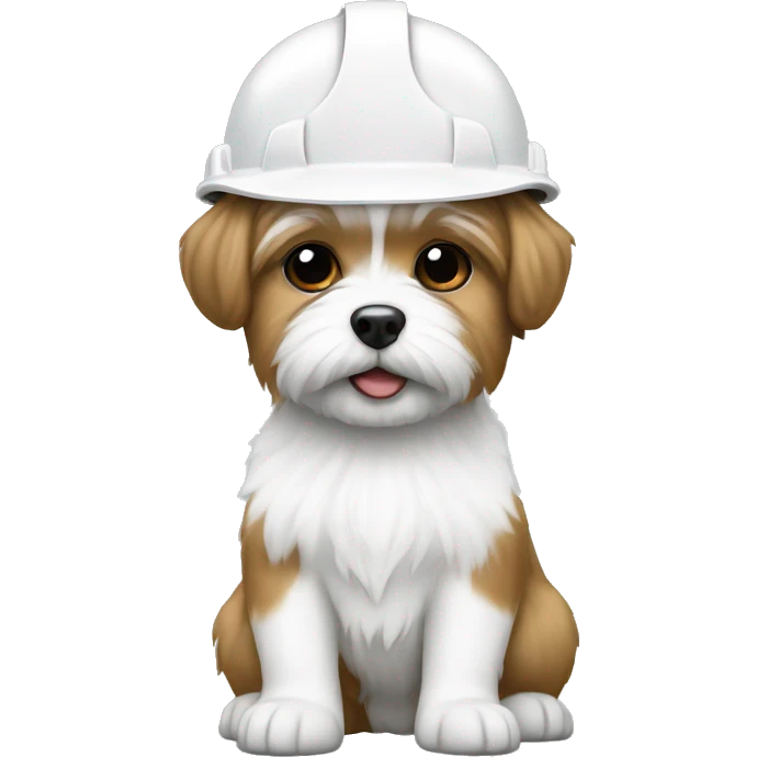 White shorkie wearing white hard hat emoji