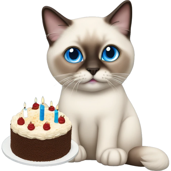 Ragdoll Siamese cat with blue eyes birthday cake emoji