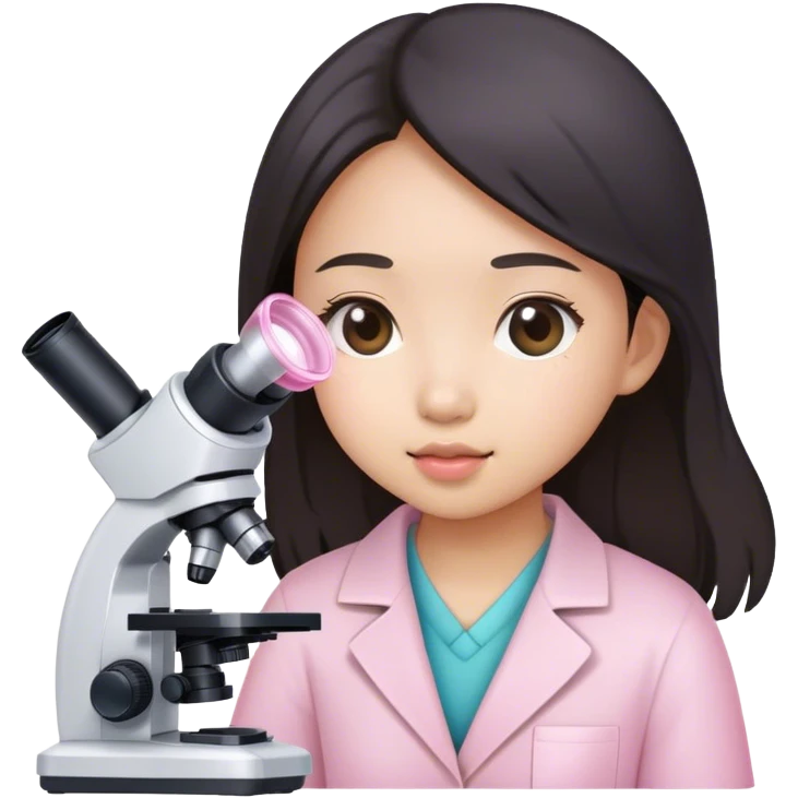 Asian girl searching with light pink microscope emoji