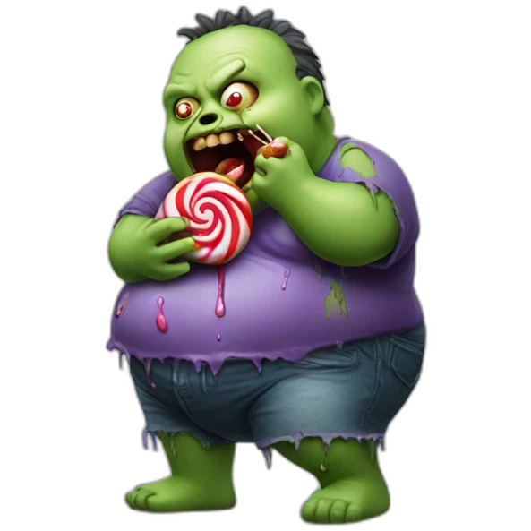fat zombie eating a lollipop hyperrealistic emoji