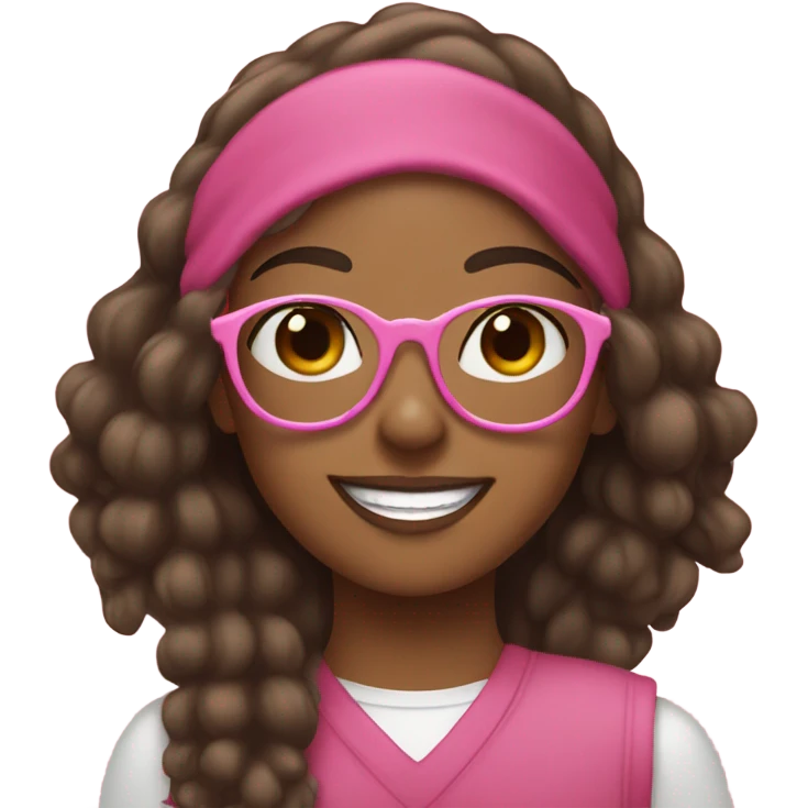 Brown girl with pink glasses holding up a peace sign  emoji