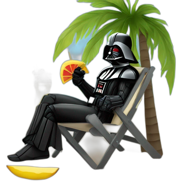 darth Vader lounging on the beach under an umbrella while drinking a piña colada emoji
