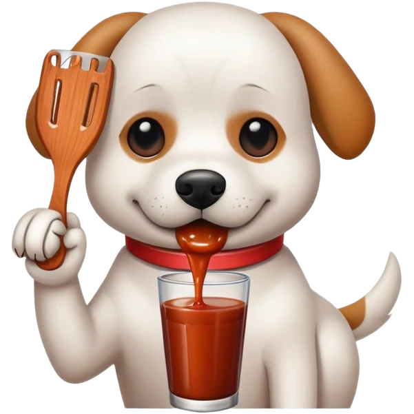 Dog drinking barbecue sauce emoji