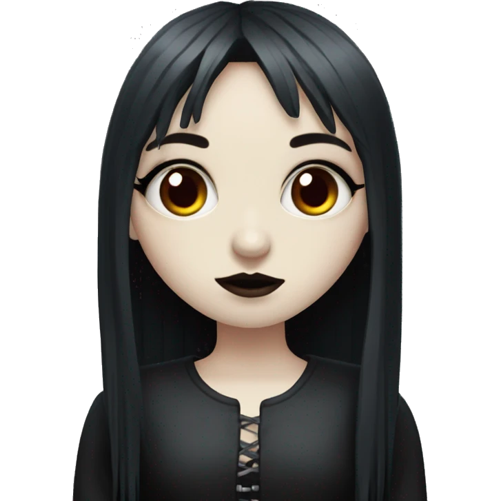 goth girl that has pale white skin and Long Dark Red hair and has fringe bangs emoji