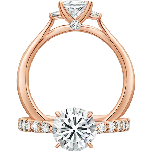 Rose gold engagement ring with round diamond emoji