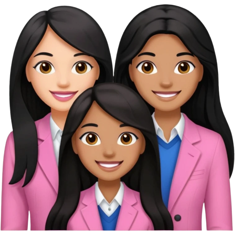 3 besties with professional glammed up looks wearing pink, medium skin tone smiling big with black long hair  emoji