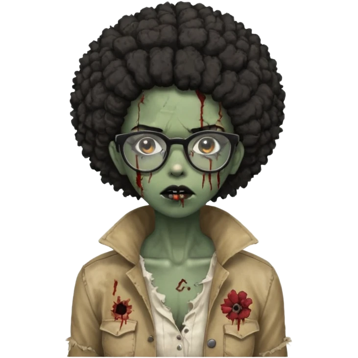 black zombie girl with glasses and afro hair emoji